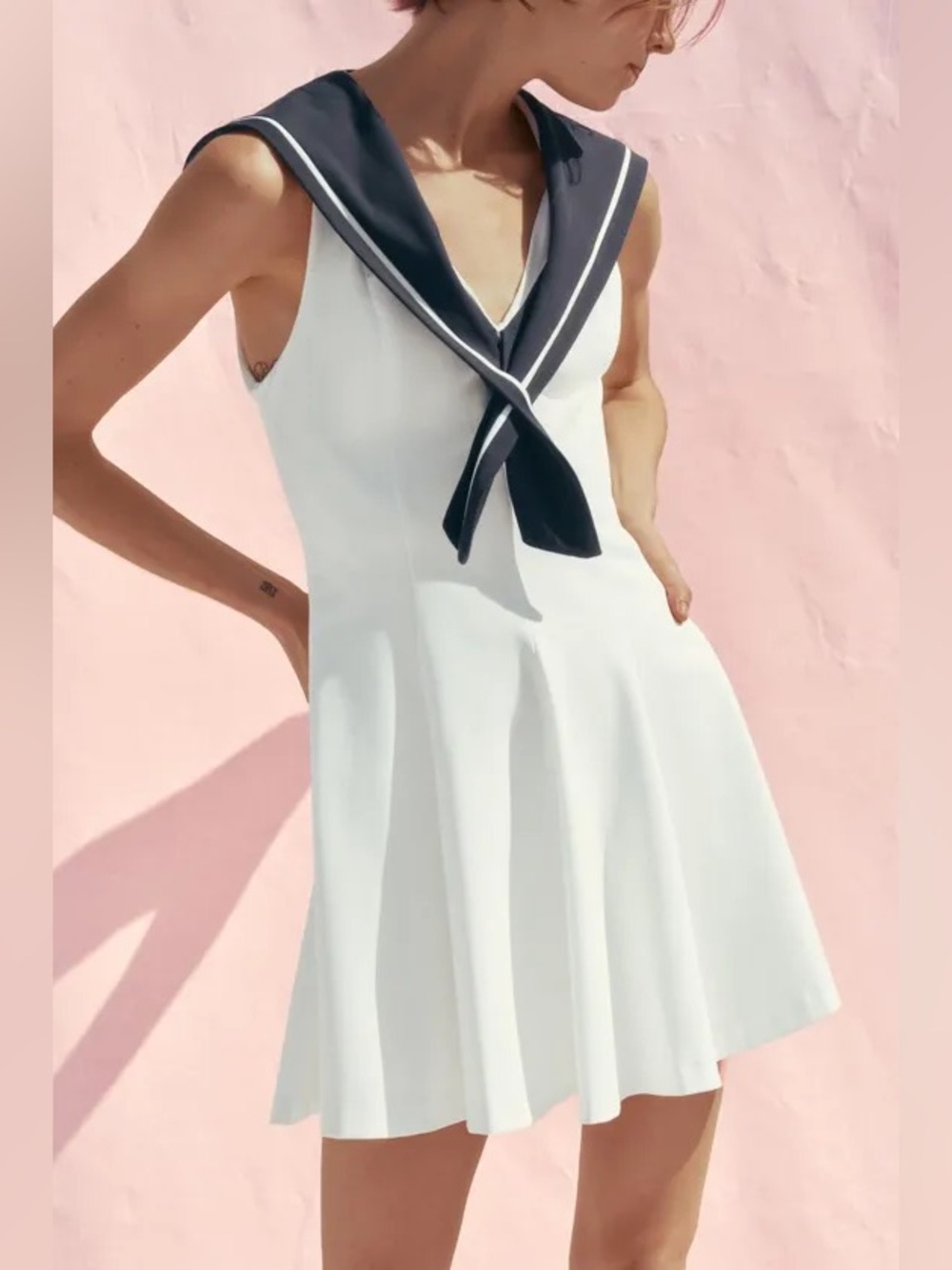 ZARA Navy Trim White Sailor Dress, XXL NWT